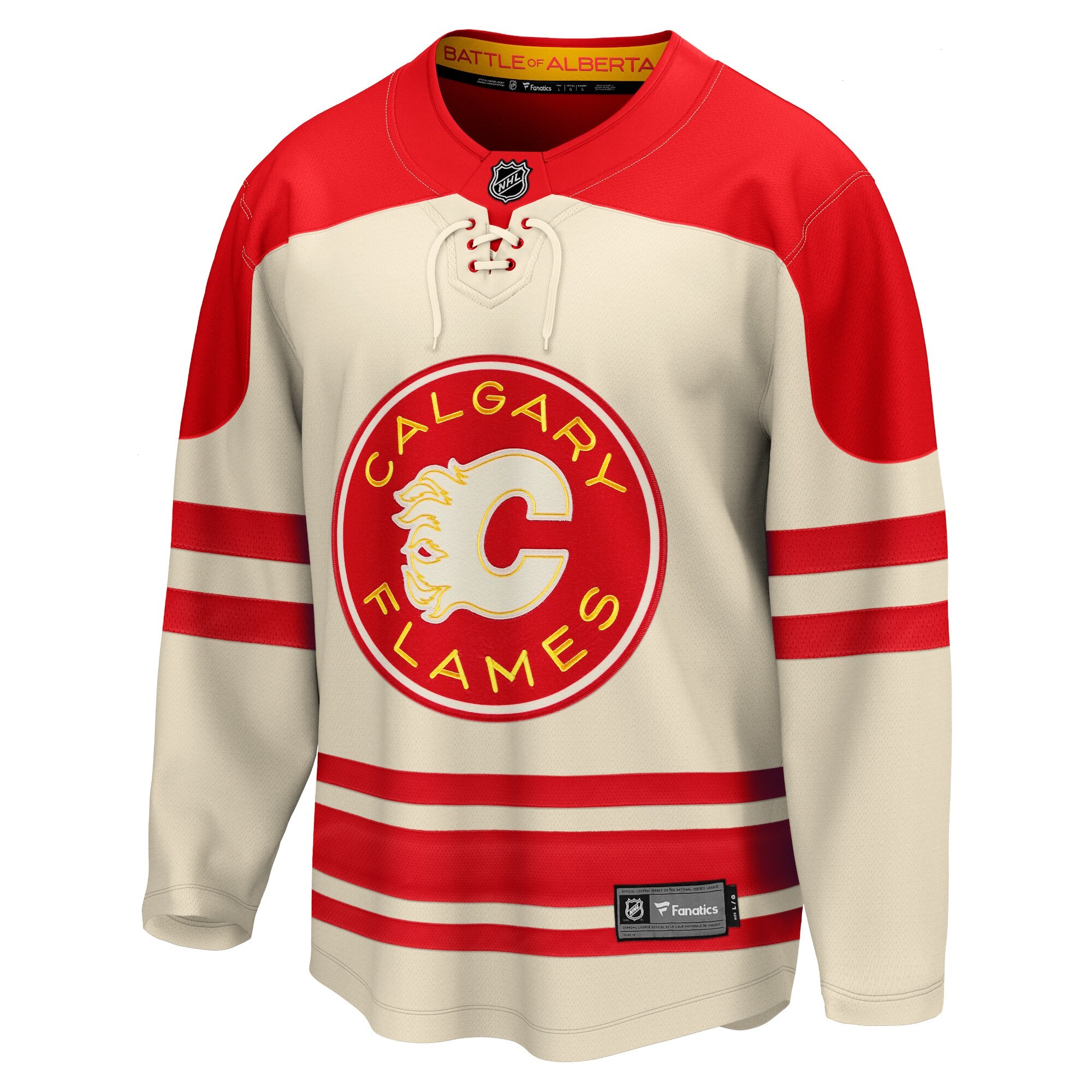 Calgary Flames Fanatics Branded 2023 NHL Heritage Classic Premier Breakaway Jersey – Cream